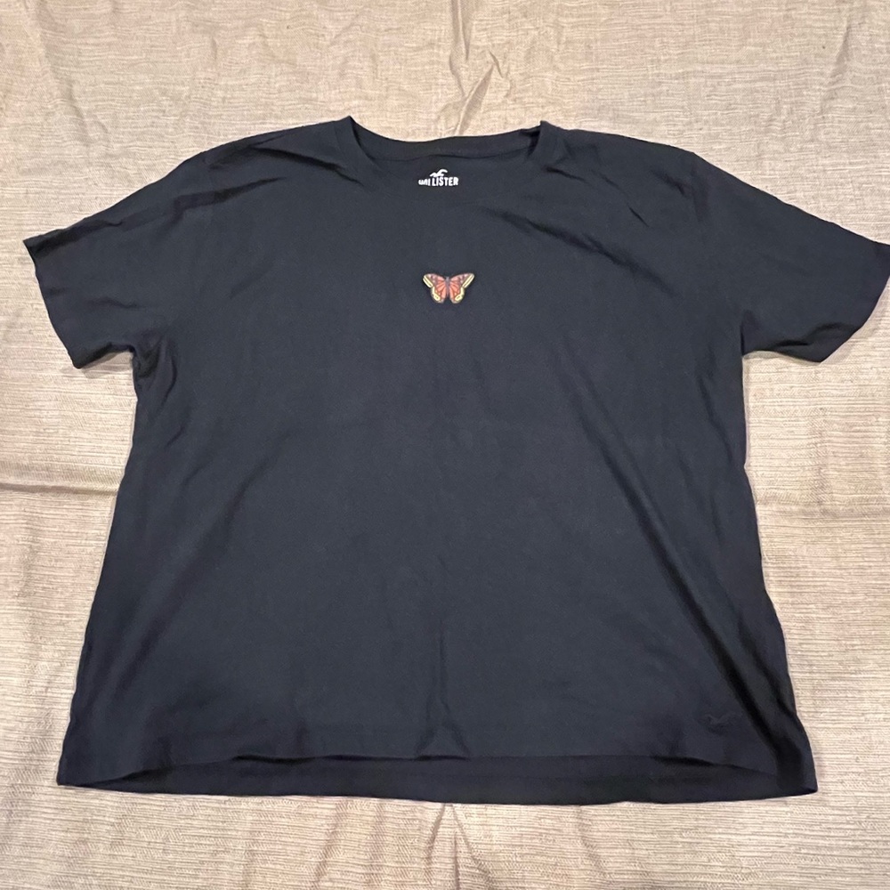 Hollister Woman'sBlack T-Shirt with Butterfly Design